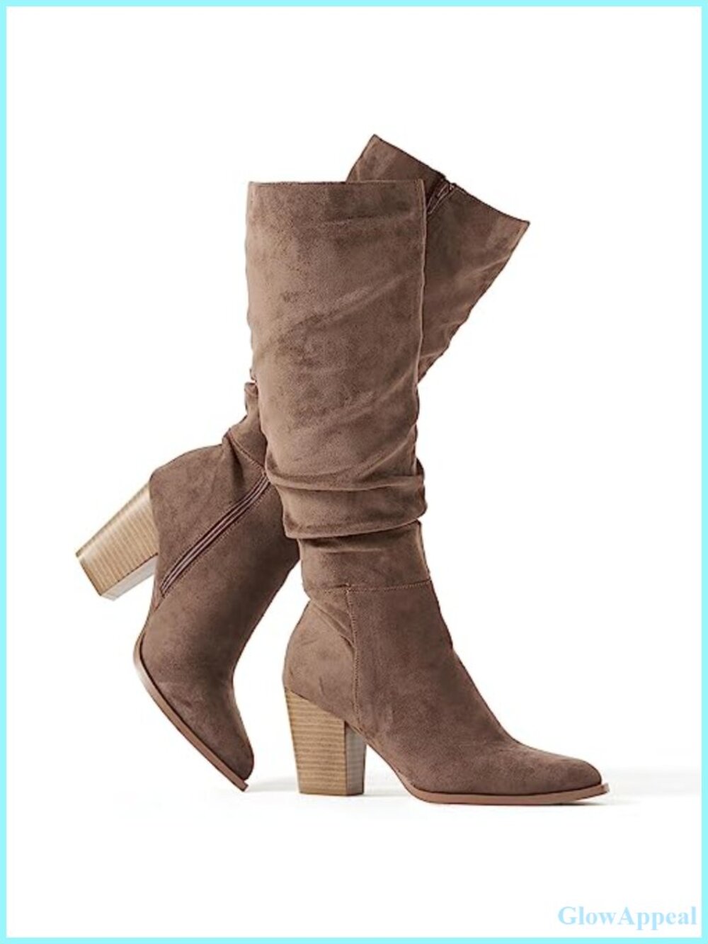 Faux Suede Knee High Boots Pointed Toe Slouchy Block Heel